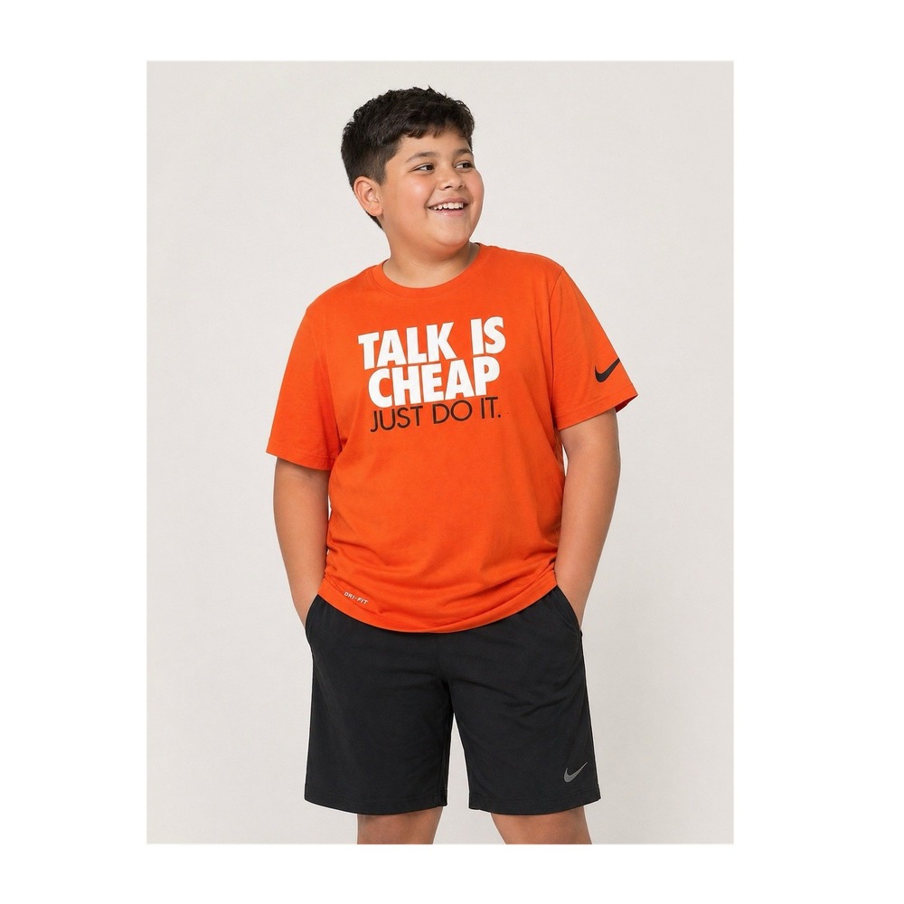 Nike Dri-FIT Talk Is Cheap Just Do It Graphic T-Shirt Orange XL Athletic Cut